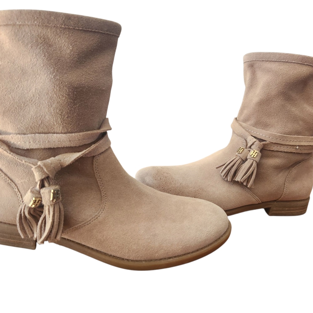 Tommy Hilfiger Tan Ankle Booties with Suede Finish
